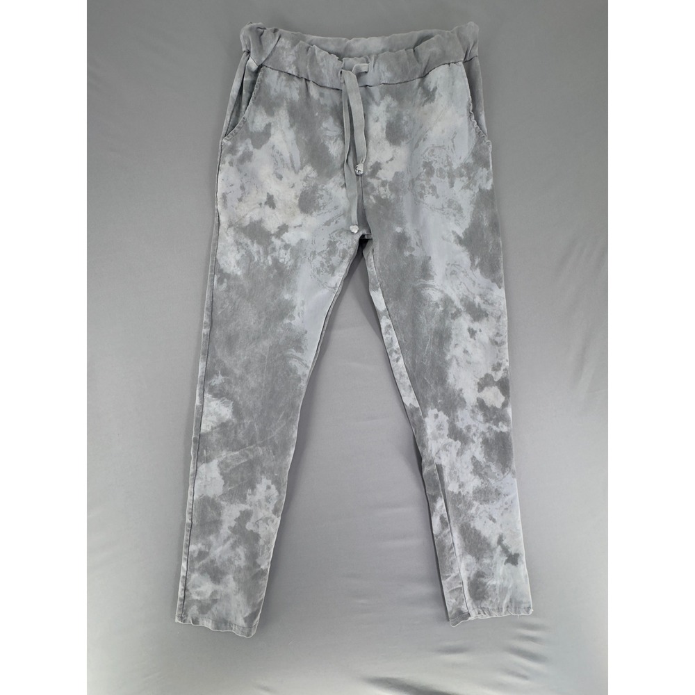 Made in Italy Womens Grey Tie Dye Joggers Slim Fit Drawstring Sweatpants Large